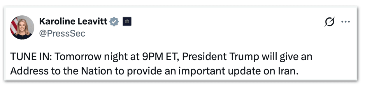 Trump faz pronunciamento oficial na TV sobre o Irã nesta 4ª feira